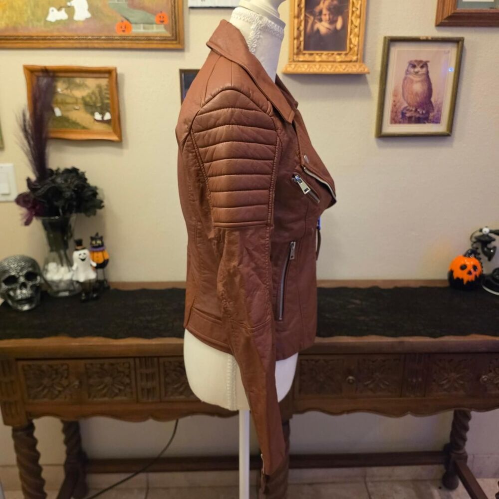 Faux Leather Tan Moto Jacket - Picture 3 of 8